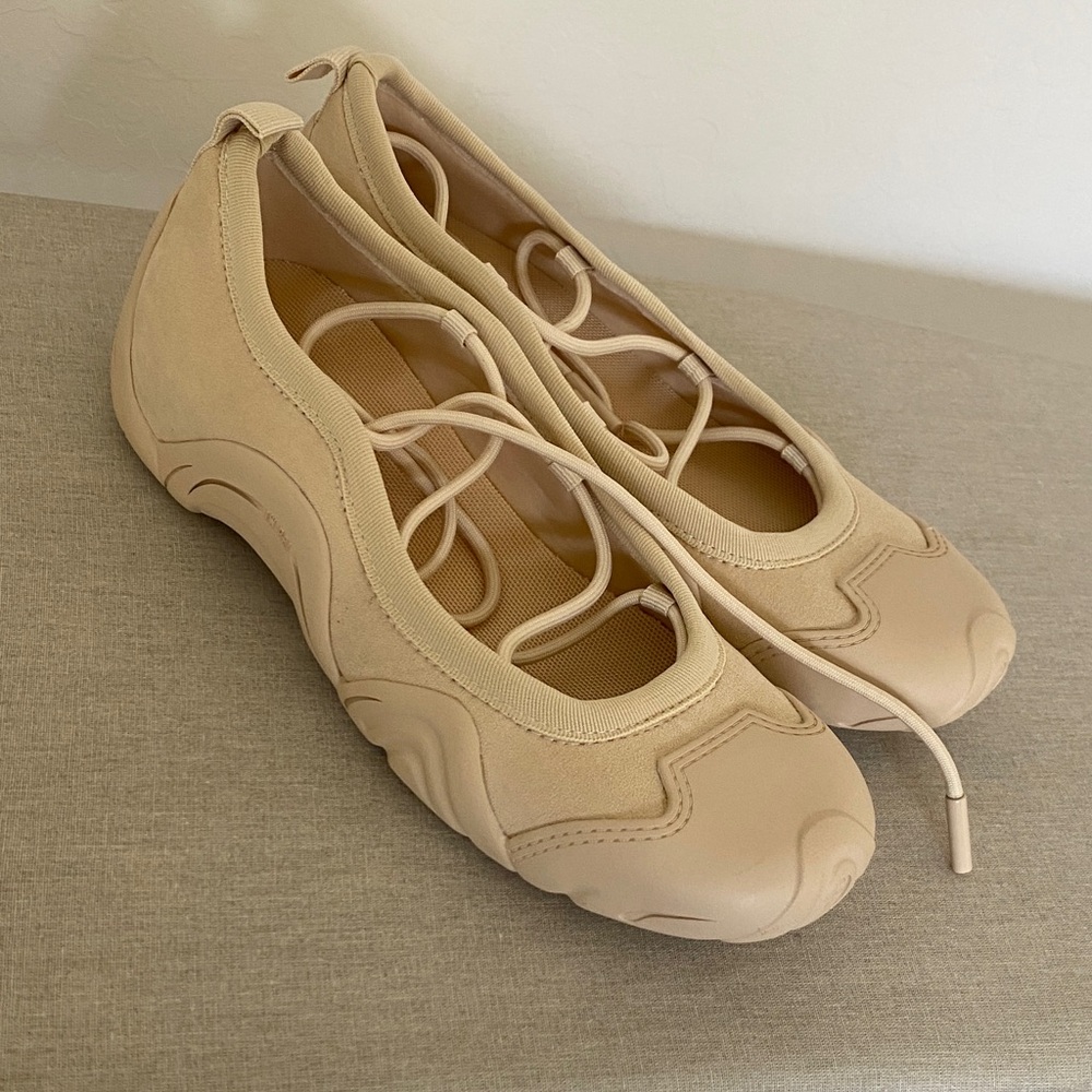 JW PEI Lace-Up Ballet Flats in Beige